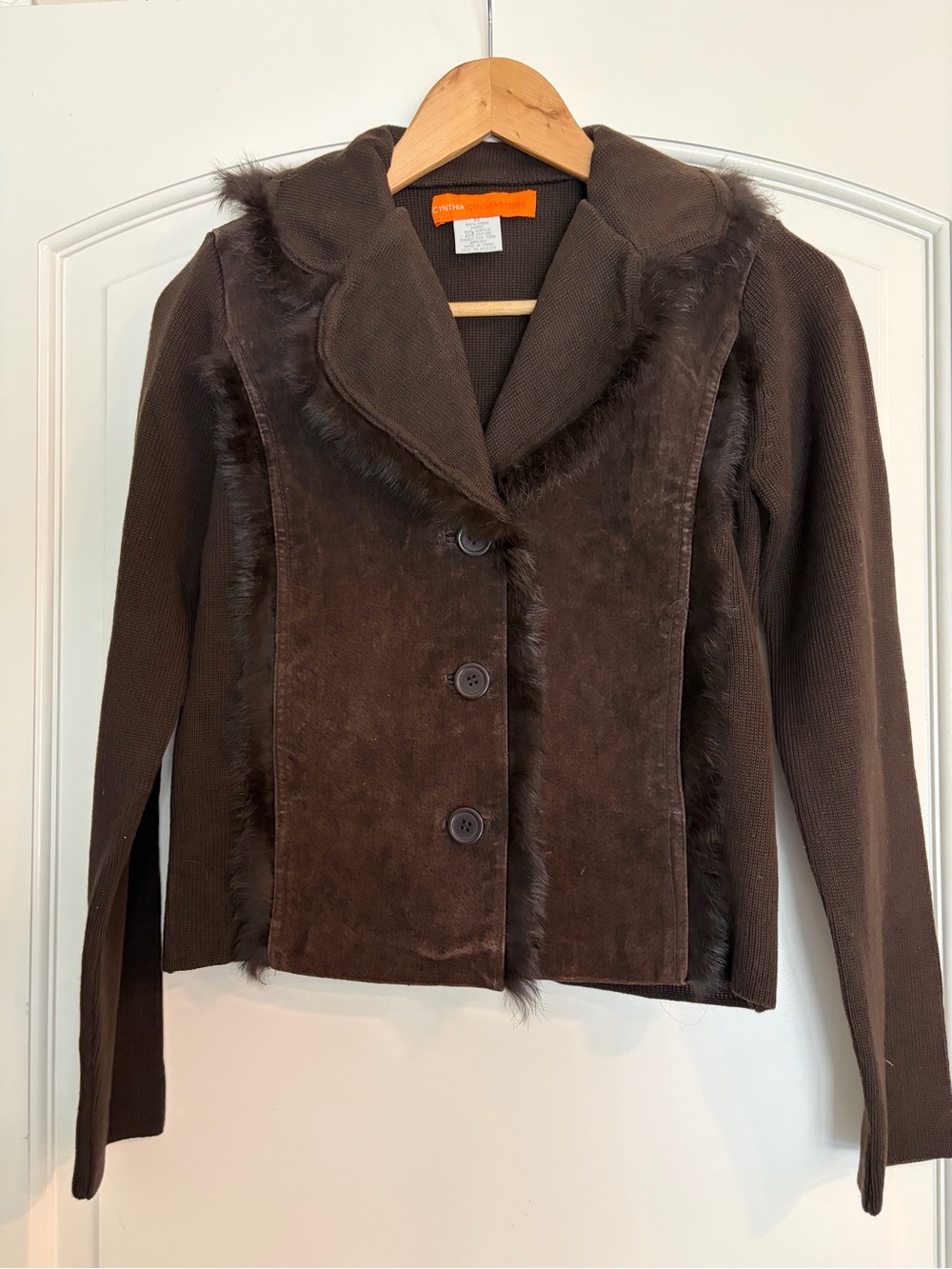 Cynthia Steffe Suede Fur and Knit Jacket Size XS Vintage